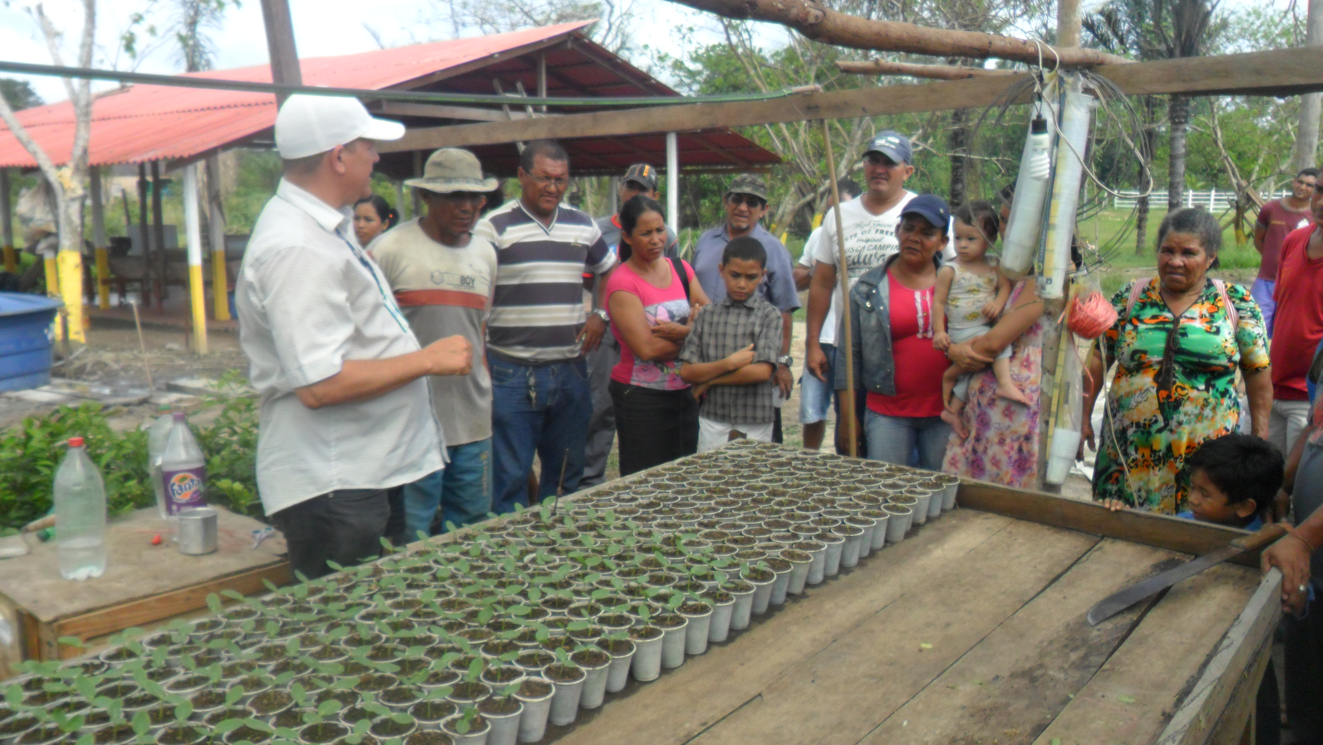Agricultores familiares estão sendo orientado pelo técnico para realizar a preparação de mudas de hortaliças - Foto: IDAM / Tefé