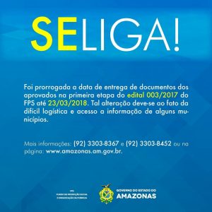 Imagem da notícia - Prorrogada data de entrega de documentos dos aprovados  na primeira etapa do edital 003/2017 do FPS
